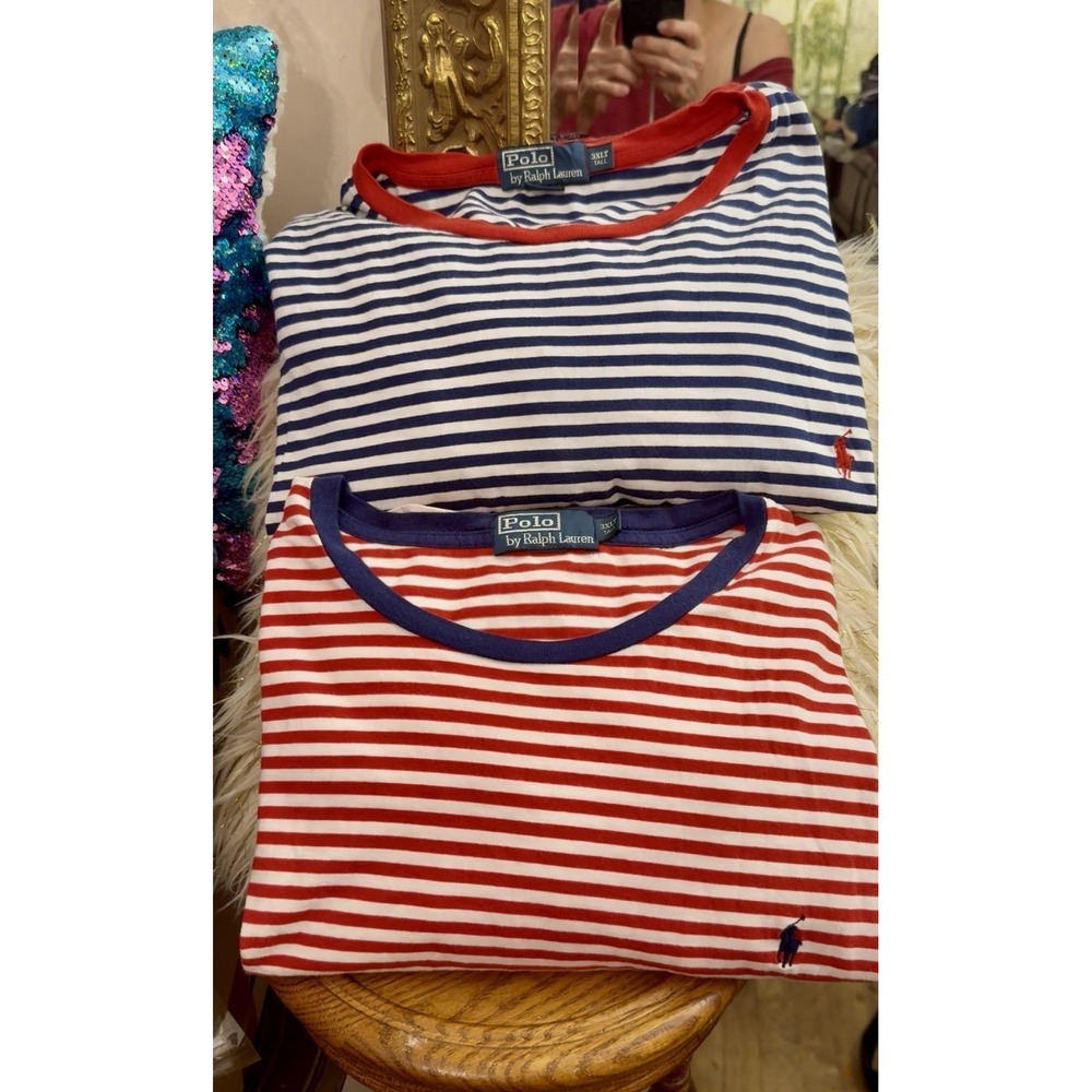 Polo Ralph Lauren 3XB Blue White & Red 3XLT Striped Short Sleeve Crewneck Tee - Picture 6 of 16